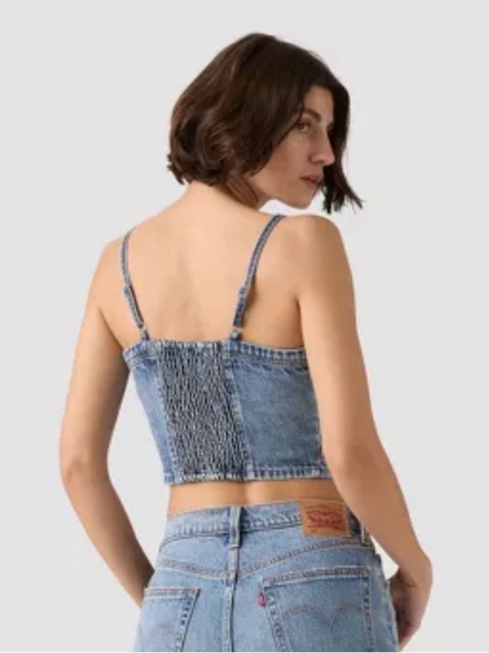 Levi's Light Blue Denim Cropped Cami with Smocked Back